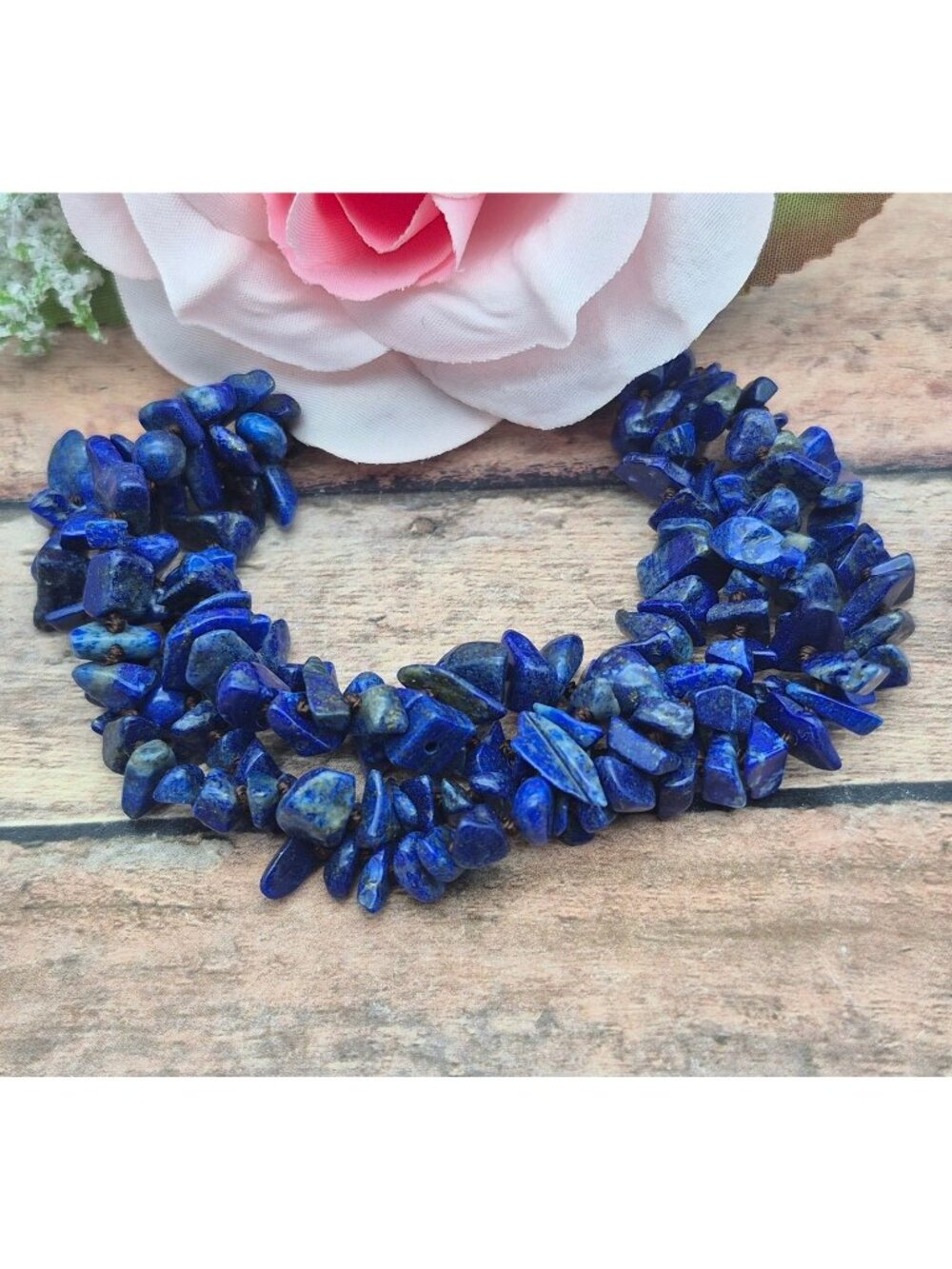 Muti Strand Natural Blue Lapis Chip Stone Bracelet Boho Hippie Nature Lover